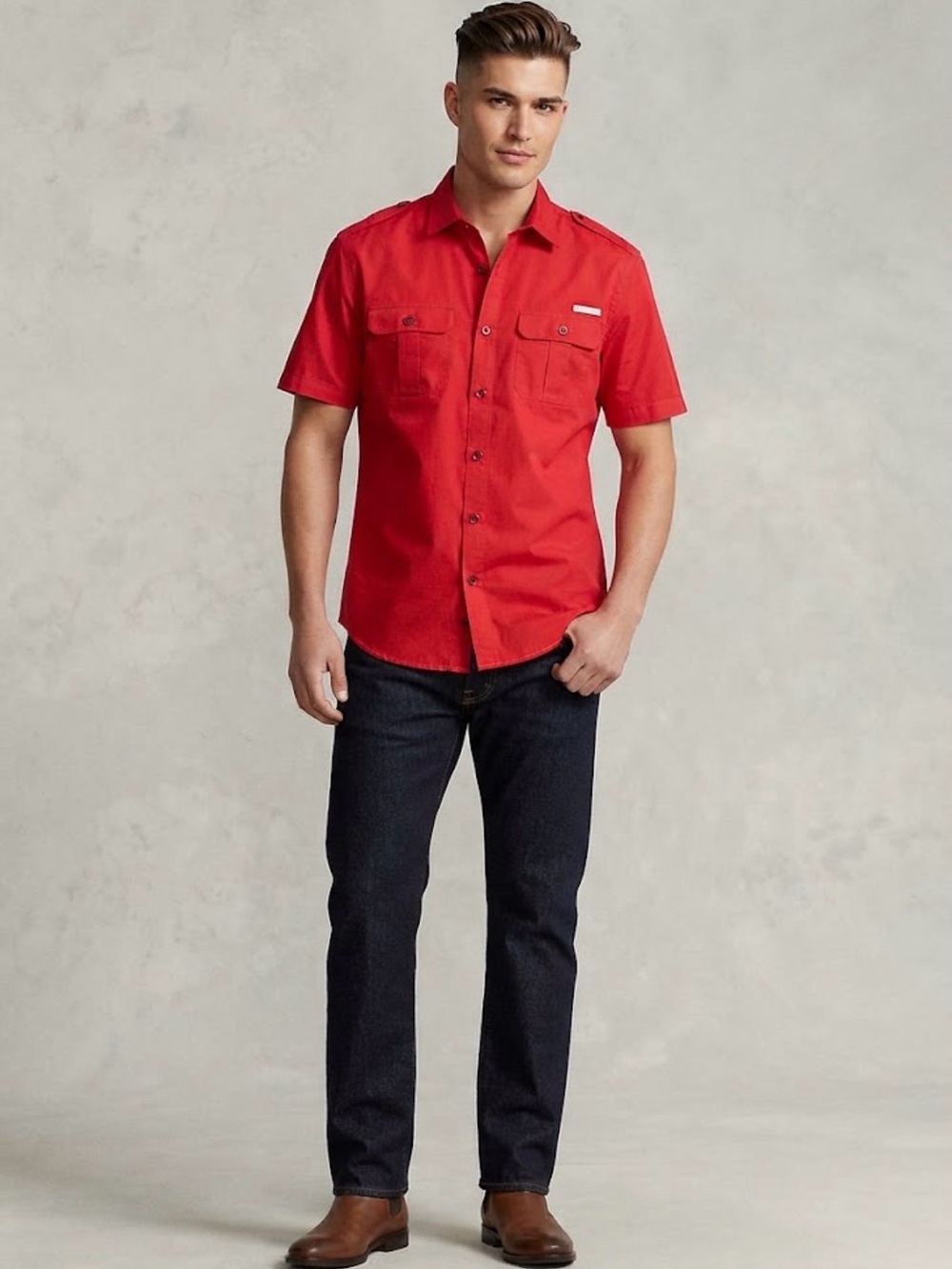 Sean John Medium Bold Red Utility Shirt Streetwear